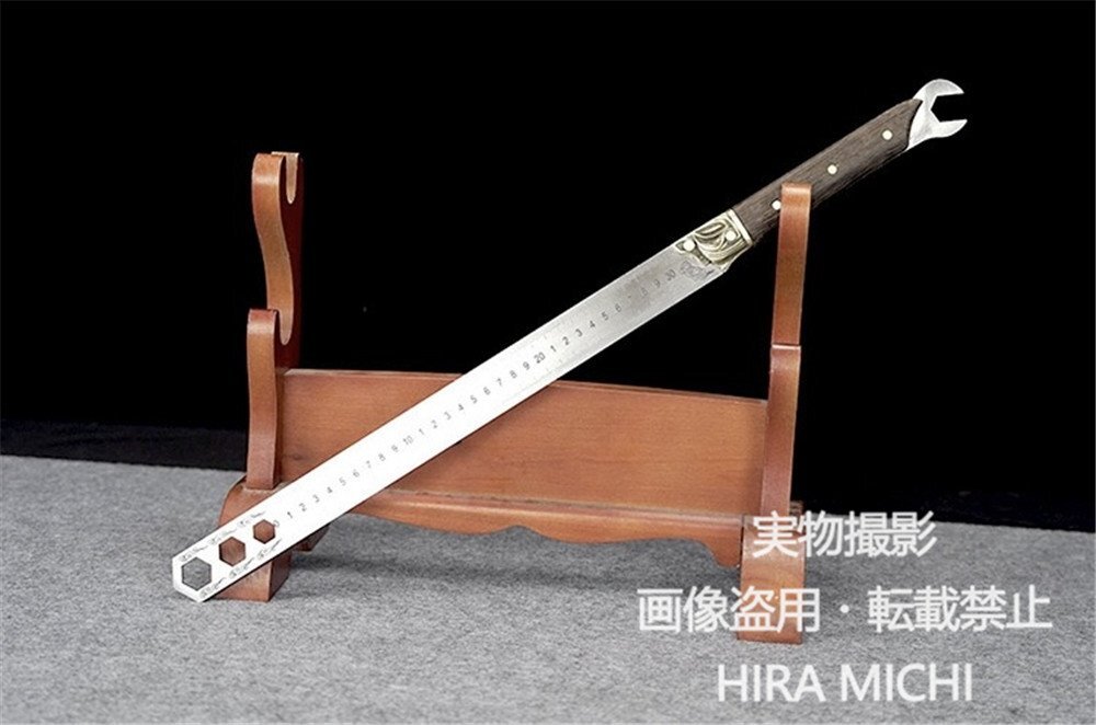 アウトドア 多機能ツール 定規付き ステンレス製 木製ハンドル 60cm コンパクト測定ツール キャンプ DIY 作業用 測定工具 PH295