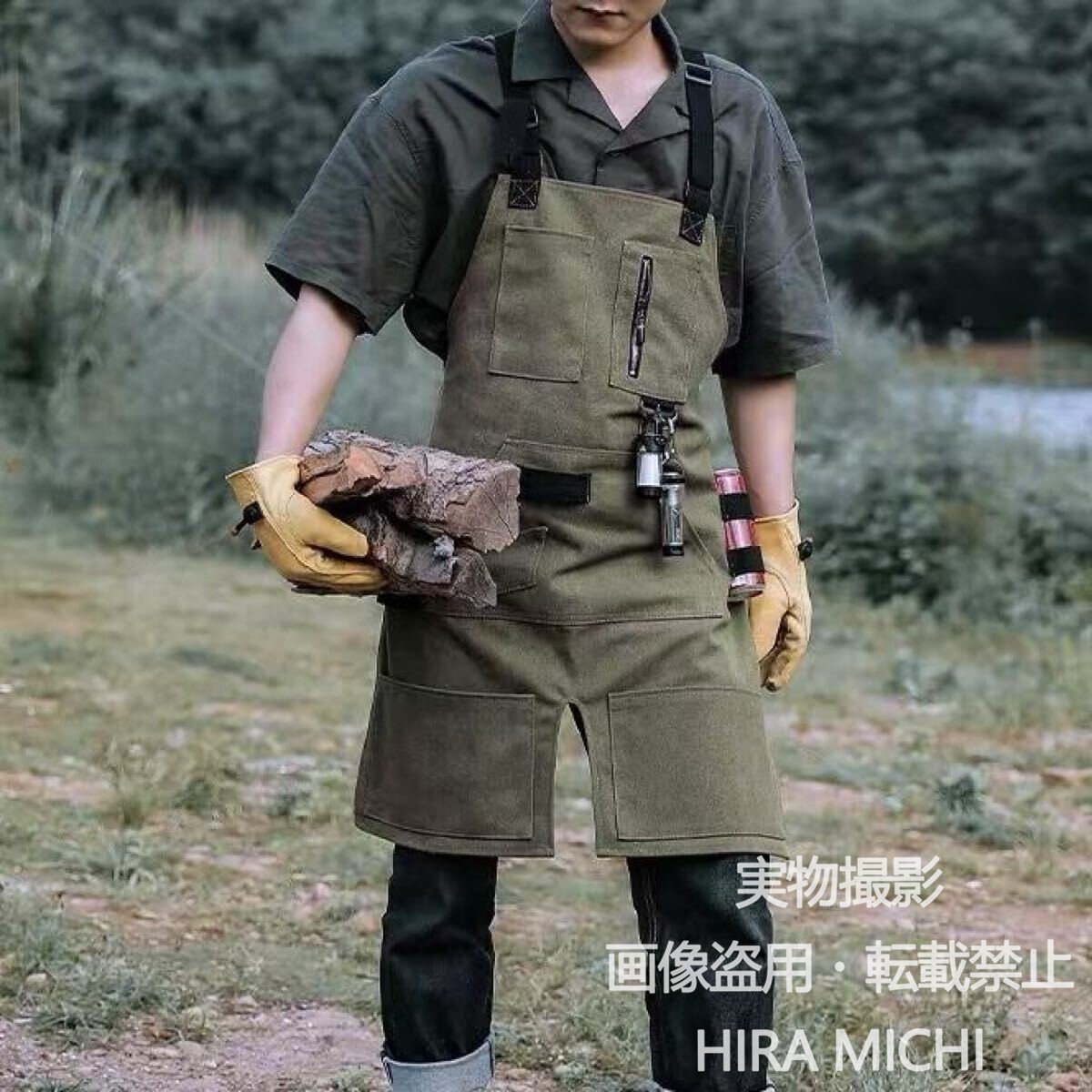 キャンプ 焚き火エプロンベスト 厚手耐熱生地 薪割り アウトドア 登山 BBQ ガーデニング 多機能ポケット付き 汚れにくい 男女兼用PH123