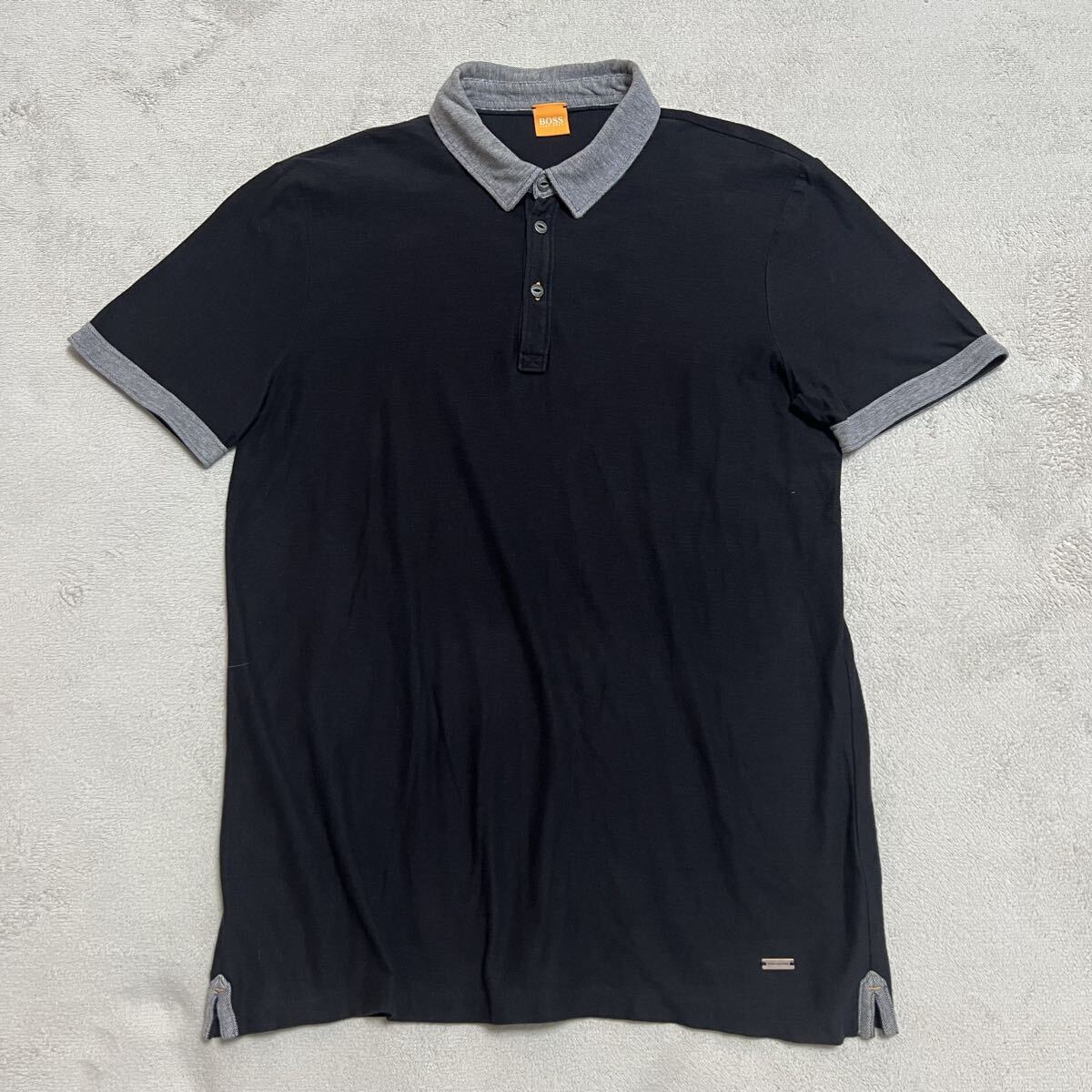 ★国内正規品★美品 HUGO BOSS ヒューゴボス 半袖 ポロシャツ 黒 ブラック メンズ サイズL 綿100% コットン 春夏 R-9103