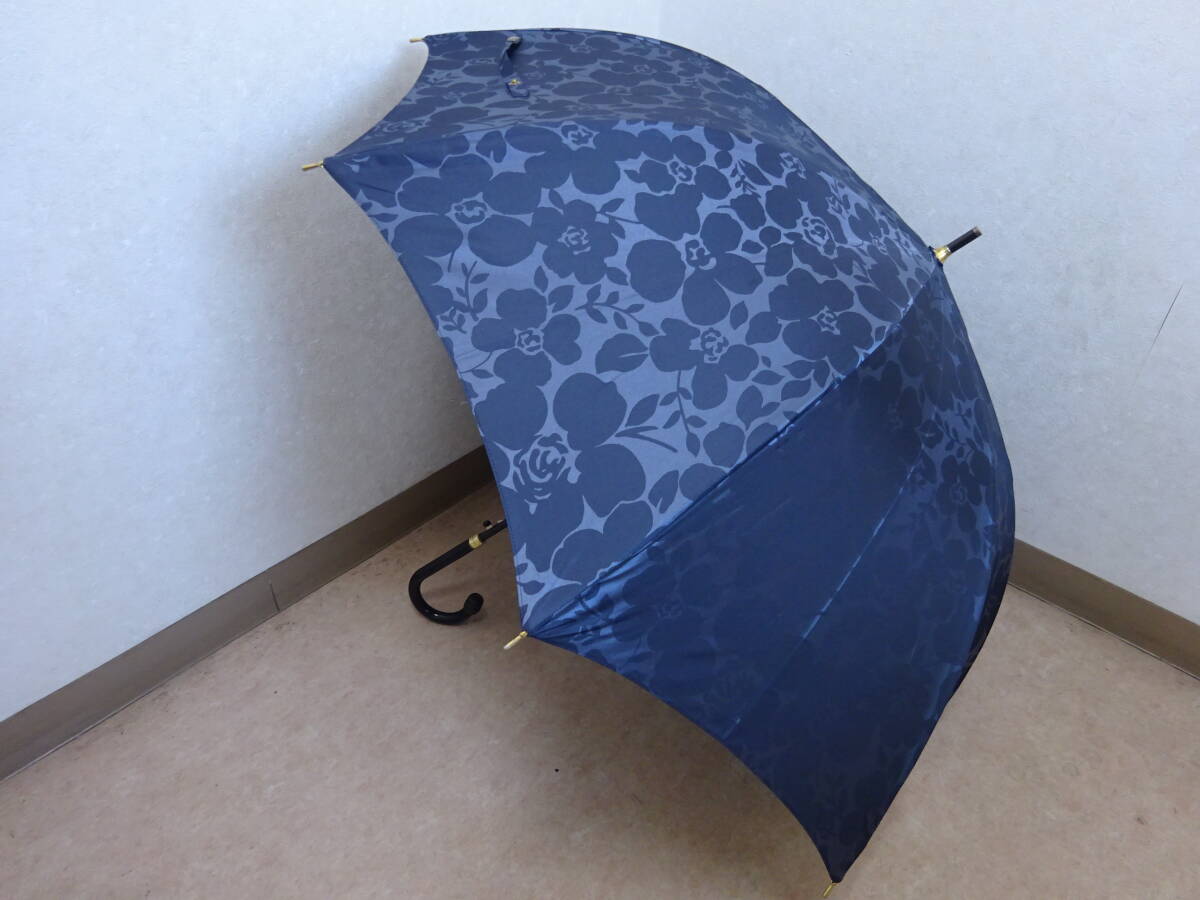 (EEA-247)　CHARLES JOURDAN シャルルジョルダン　ジャンプ傘　雨傘　長傘　花柄　ネイビー　青　60㎝　中古