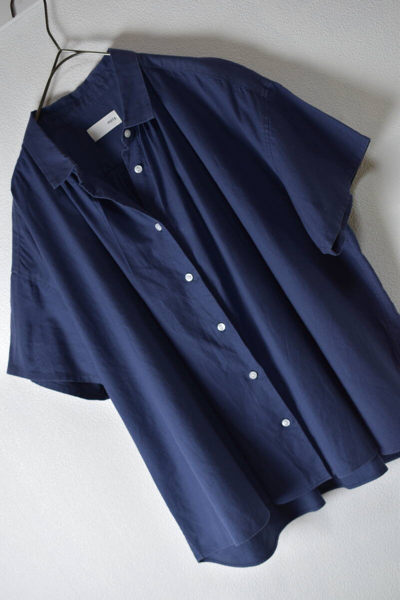 HUIS. ハウス コットンオーバーブラウスシャツ ネイビー ゆったり ワイド 半袖