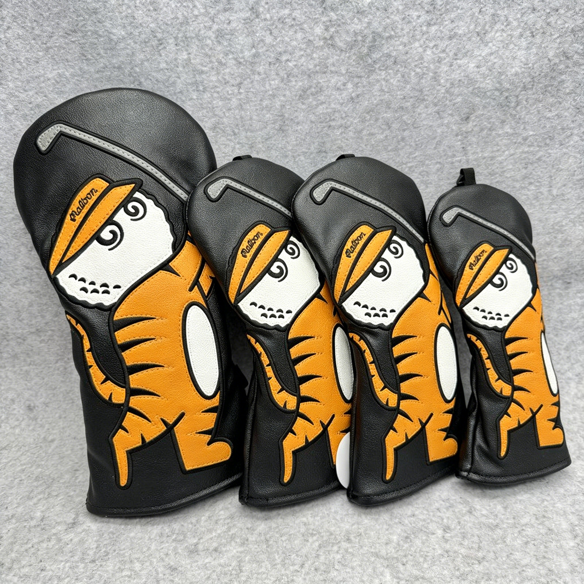 4点セット Malbon Golf ヘッドカバー ドライバー/フェアウェイ*2/ユーティリティ トラ*ブラック