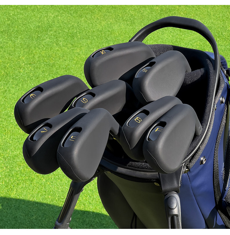 ブラック 8点セット シリコン製 PGM ヘッドカバー アイアン×6/ウェッジ×2 プルオン 新品送料無料