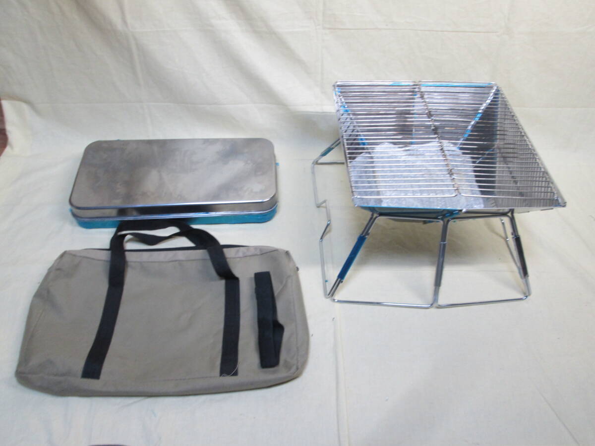 ● ステンレス製 バーベキューグリル BBQコンロ 折り畳み式　40x30x22cm ●