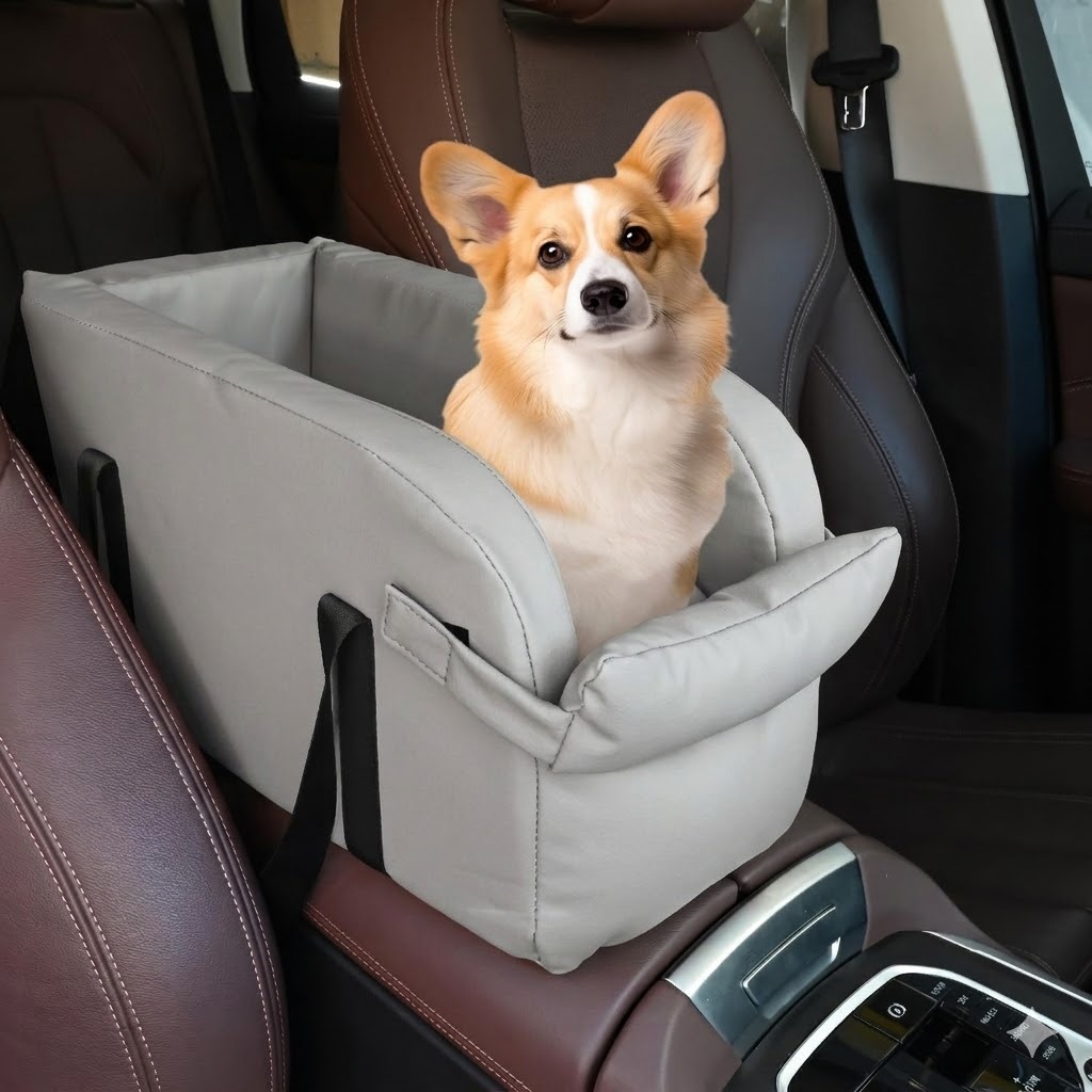 290【ライトグレー】犬 ドライブボックス 車 ペットドライブボックス 犬シート車 アームレストボックス 助手席 飛び出し防止