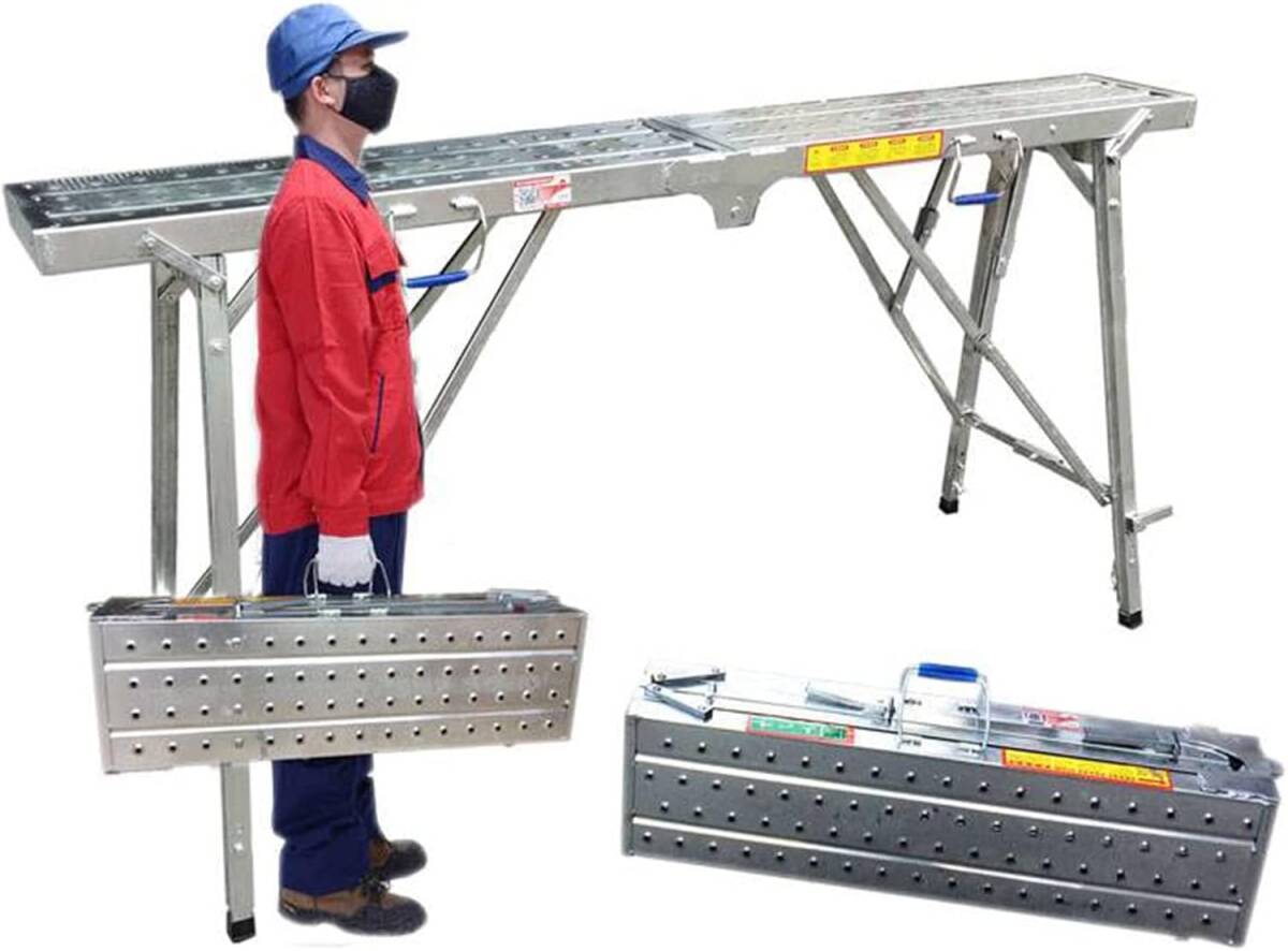 K-03　足場台 安全 洗車台 踏み台 業台 高所作業台 作業用踏台 足場板 足場器具 伸縮 折畳み 軽量 多目的 コンパクト 足置き台付き