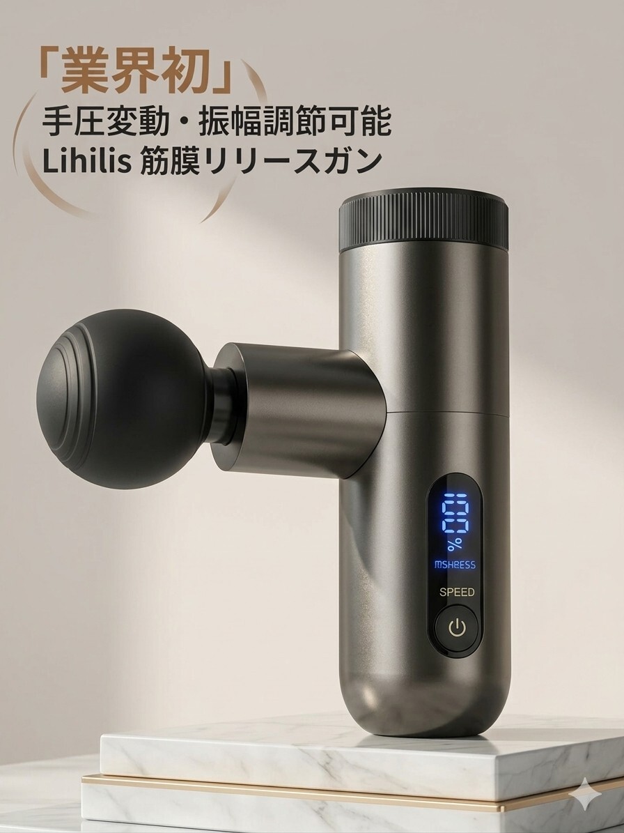 K-01【業界初 手圧変動】筋膜リリースガン マッサージガン 頭皮マッサージ プロ監修 30段階調節 強力振動 超軽量 静音