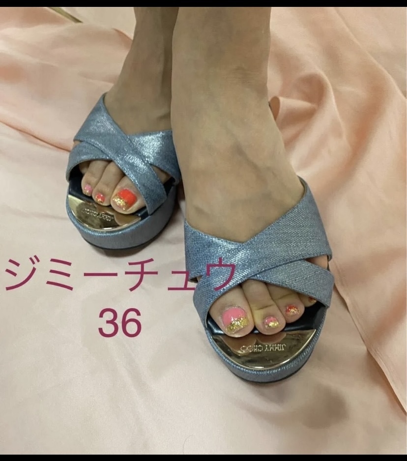 SALE！！キラキラ★ロゴプレートがかわいい★ジミーチュウ　ウェッジソールサンダル★ブルー　ミュール　ライトブルー　厚底　36