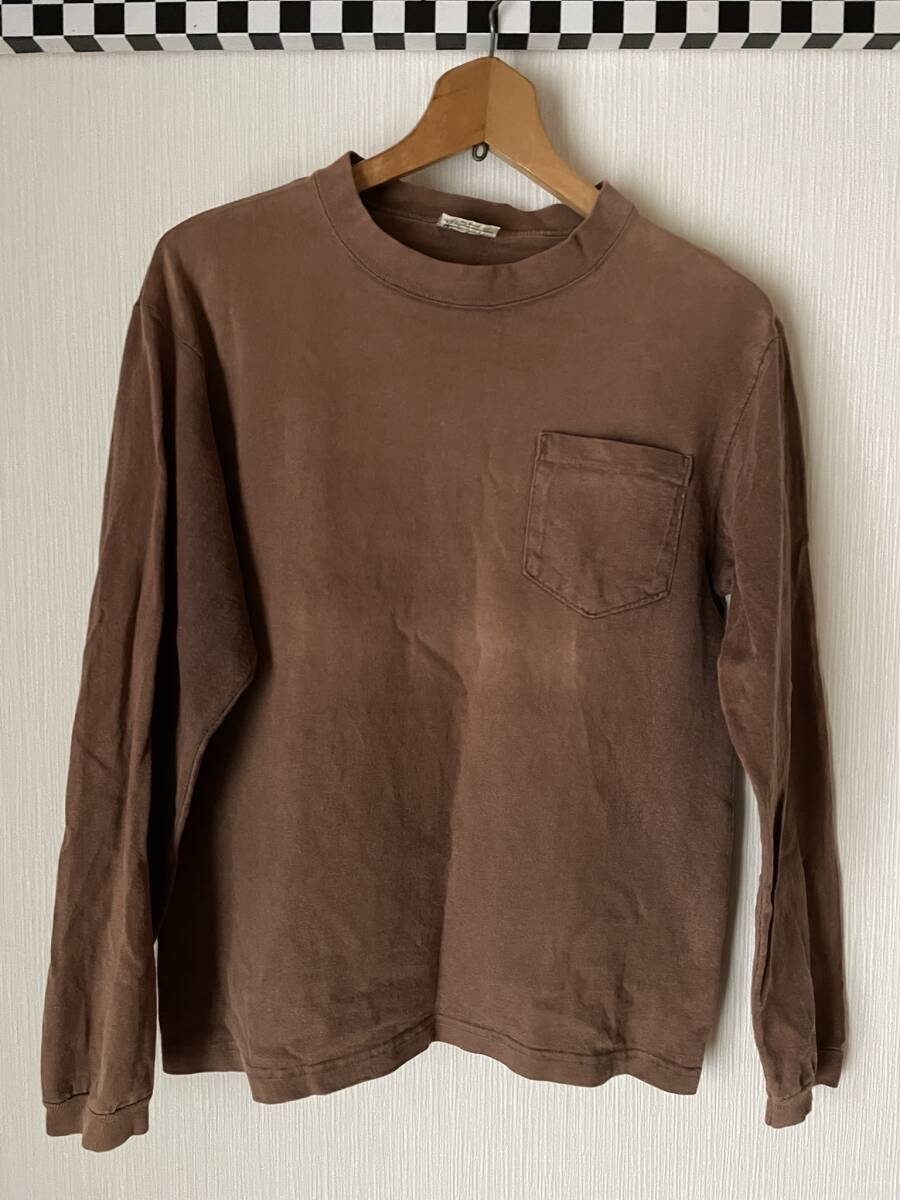 USA製　GOODWEAR　綿100％　長袖ポケットTシャツ　Sサイズ　フェードブラウン