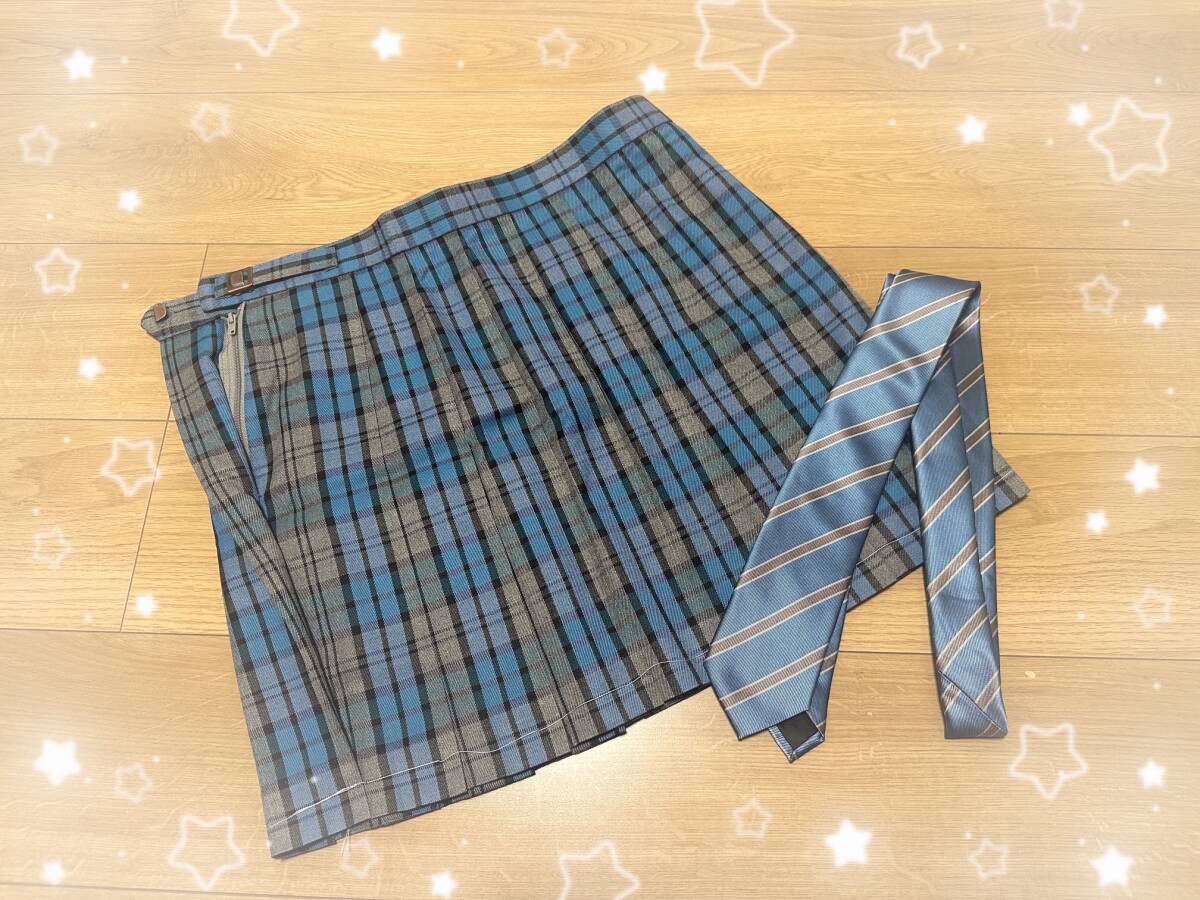 ★新品 コスプレ等に スカート・ネクタイセット 新栄 高校 レプリカ 青チェ サイズXL(ウェスト76 丈42) 本物とほぼ同じ生地感です！ ※3