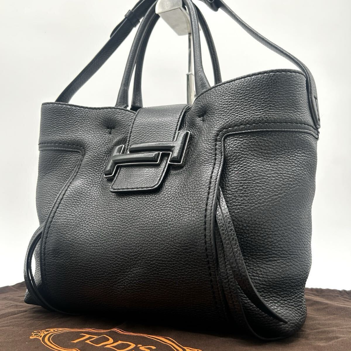 １円 ◆極美品◆ TOD’S トッズ ダブルT 2way トートバッグ ハンドバッグ ショルダーバッグ レザー シボ革 ブラック 黒 A4 大容量 肩掛け