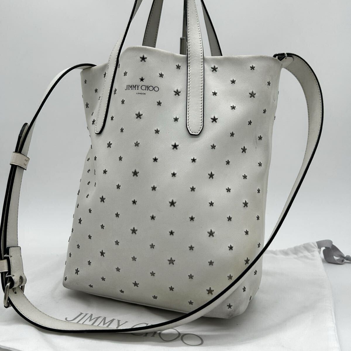 １円◆美品◆ JIMMY CHOO ジミーチュウ 2way ソフィア ハンドバッグ トートバッグ ショルダーバッグ スタッズ レザー ホワイト 白 斜め掛け