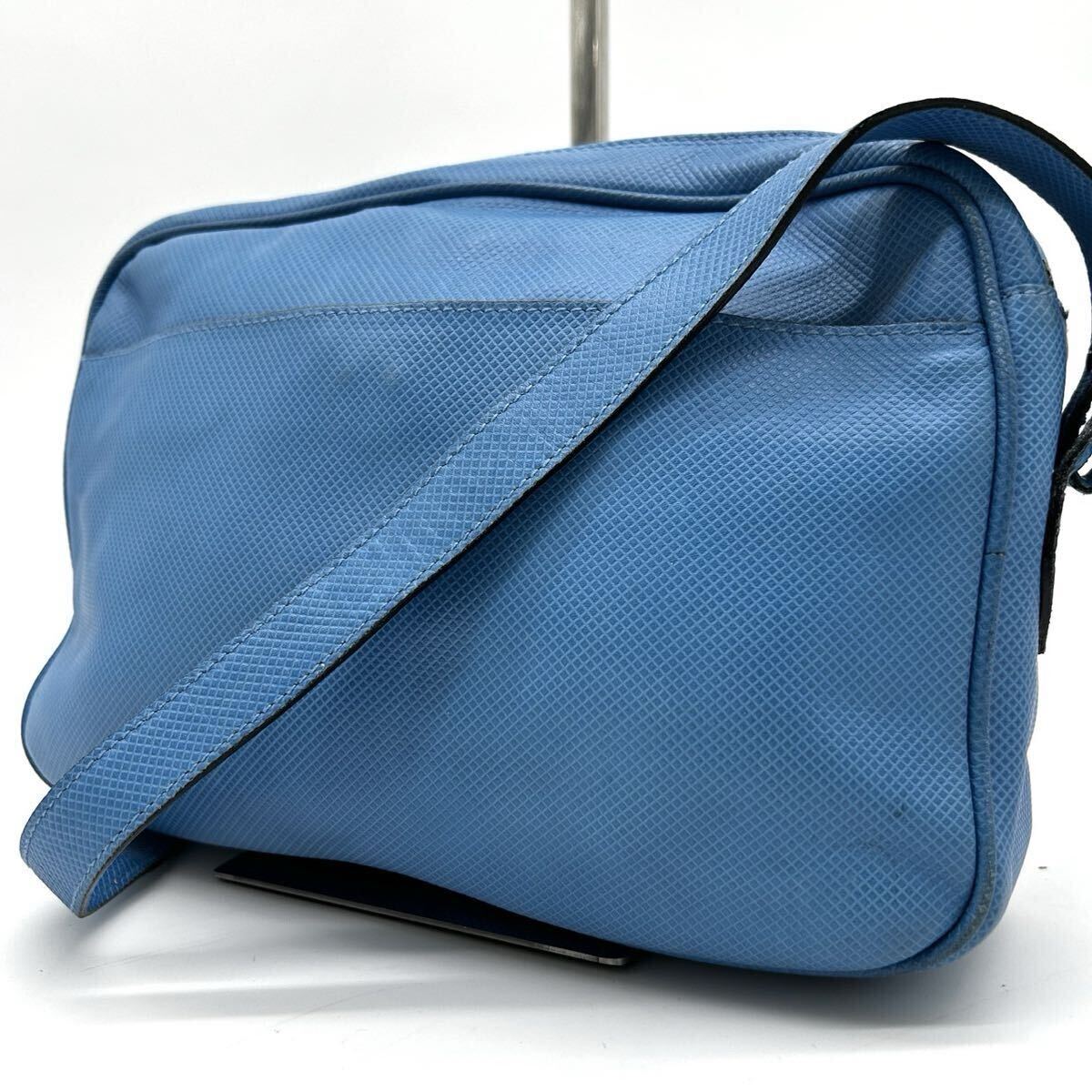 １円 ◆美品◆ BOTTEGA VENETA ボッテガヴェネタ マルコポーロ ショルダーバッグ レザー ライトブルー 水色 斜め掛け メンズ レディース