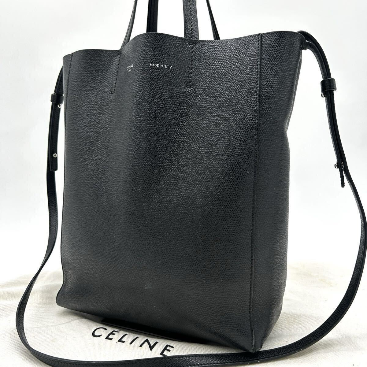 １円 ◆美品◆ CELINE セリーヌ 2way バーティカルカバ トートバッグ ショルダーバッグ レザー ブラック 黒 斜め掛け クロスボディ