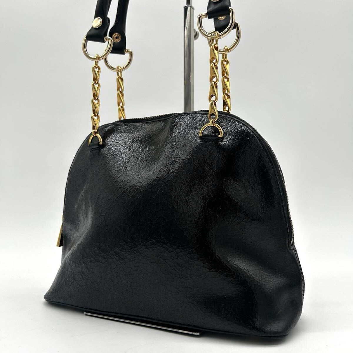 １円 ◆美品◆CELINE セリーヌ チェーン ハンドバッグ ショルダーバッグ ゴールド金具 レザー ブラック 黒 ワンショルダー 肩掛け　