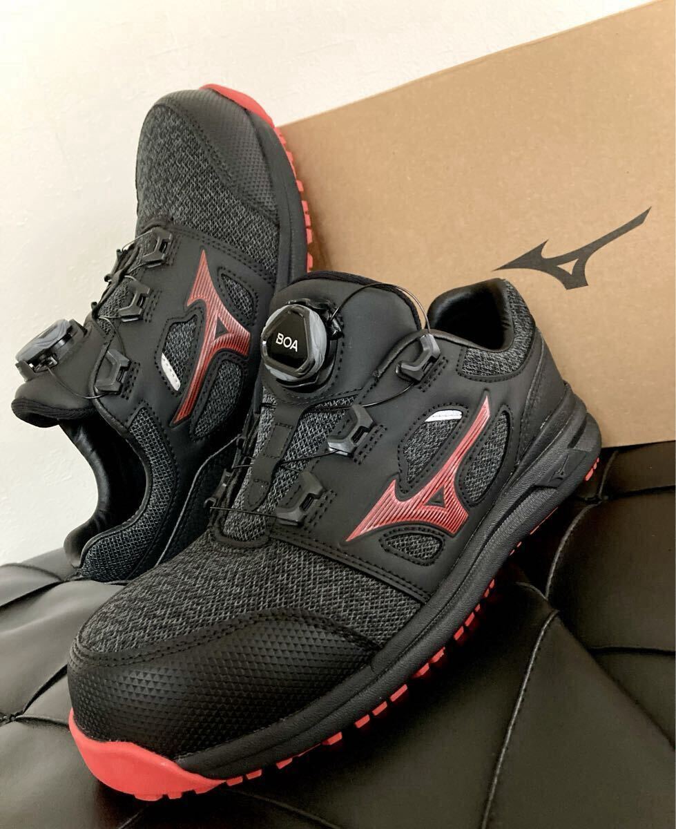 【即決】ミズノ/MIZUNO 安全靴 オールマイティLSII52L BOA ダイヤル/ローカット/ワークシューズ/ワーキング ブラック×レッド 23.5cm 3E