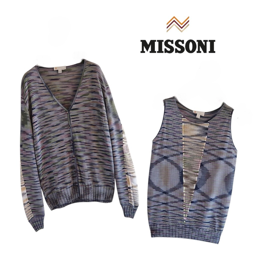 新品同様★М MISSONI ミッソーニ★Italy製★近年タグ★カーディガン＆インナーツインニットアンサンブル size 44/LL相当