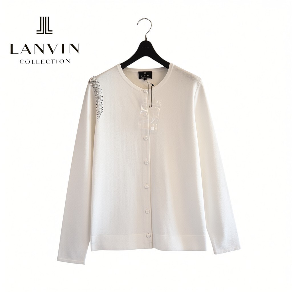 新品★ランバン コレクションLANVIN★イタリア製糸使用★ビジュー付き 白　カーディガン size38/М相当★未使用