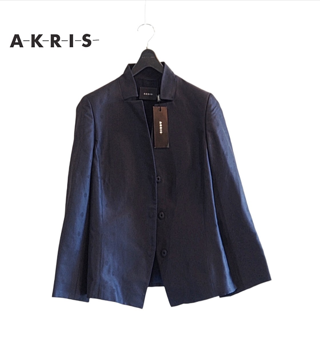 新品タグ付き★アクリス AKURIS ★シルク100%★ドット柄シャドウ ジャケット size 38/ М相当★未使用