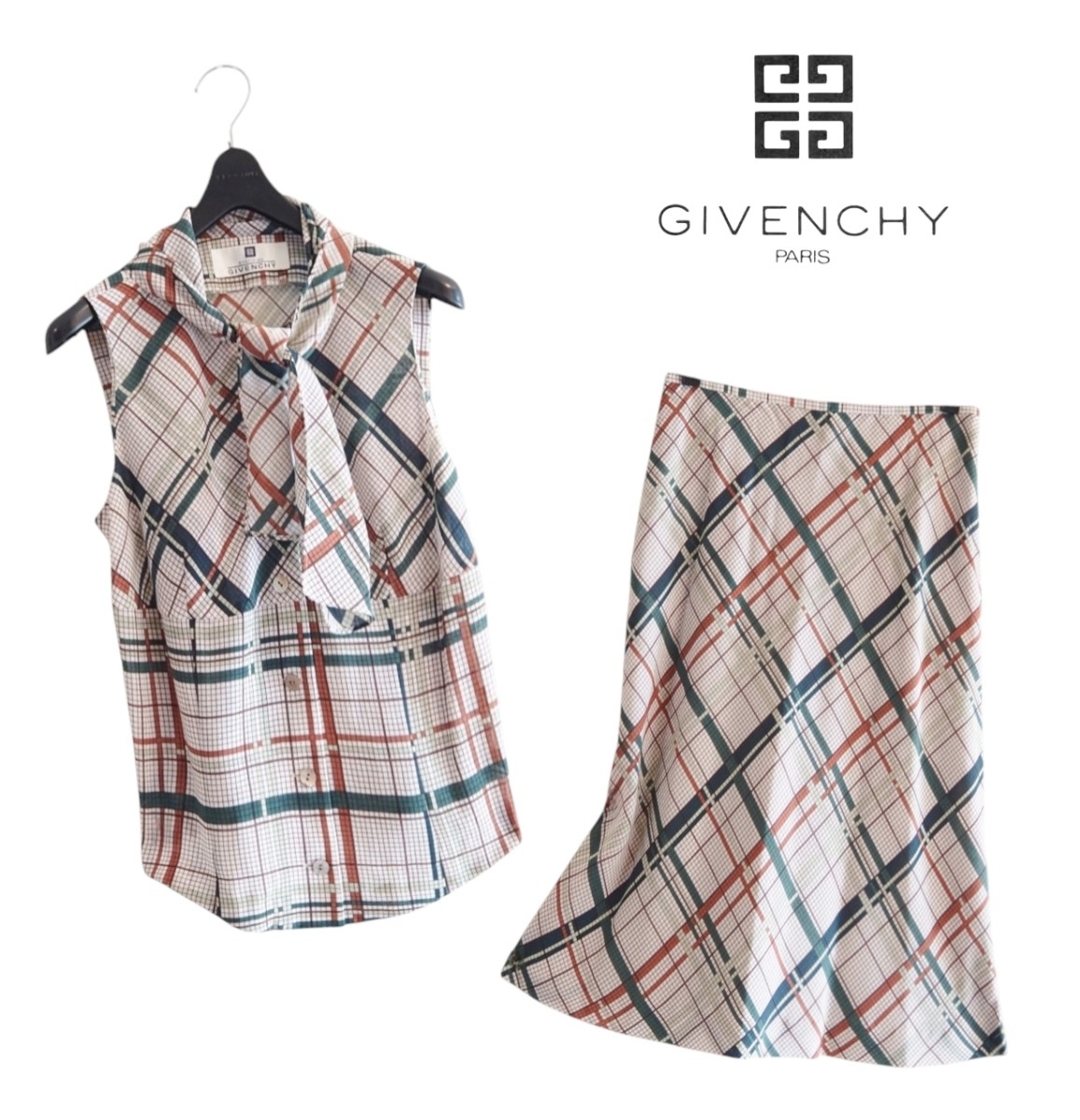 新品同様★ジバンシィ　GIVENCHY★チェック　ブラウス&スカート セットアップ size M相当★VINTAGE