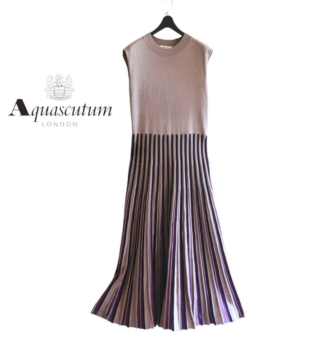 新品同様★Aquascutum London アクアスキュータム★プリーツ ロングワンピース size M