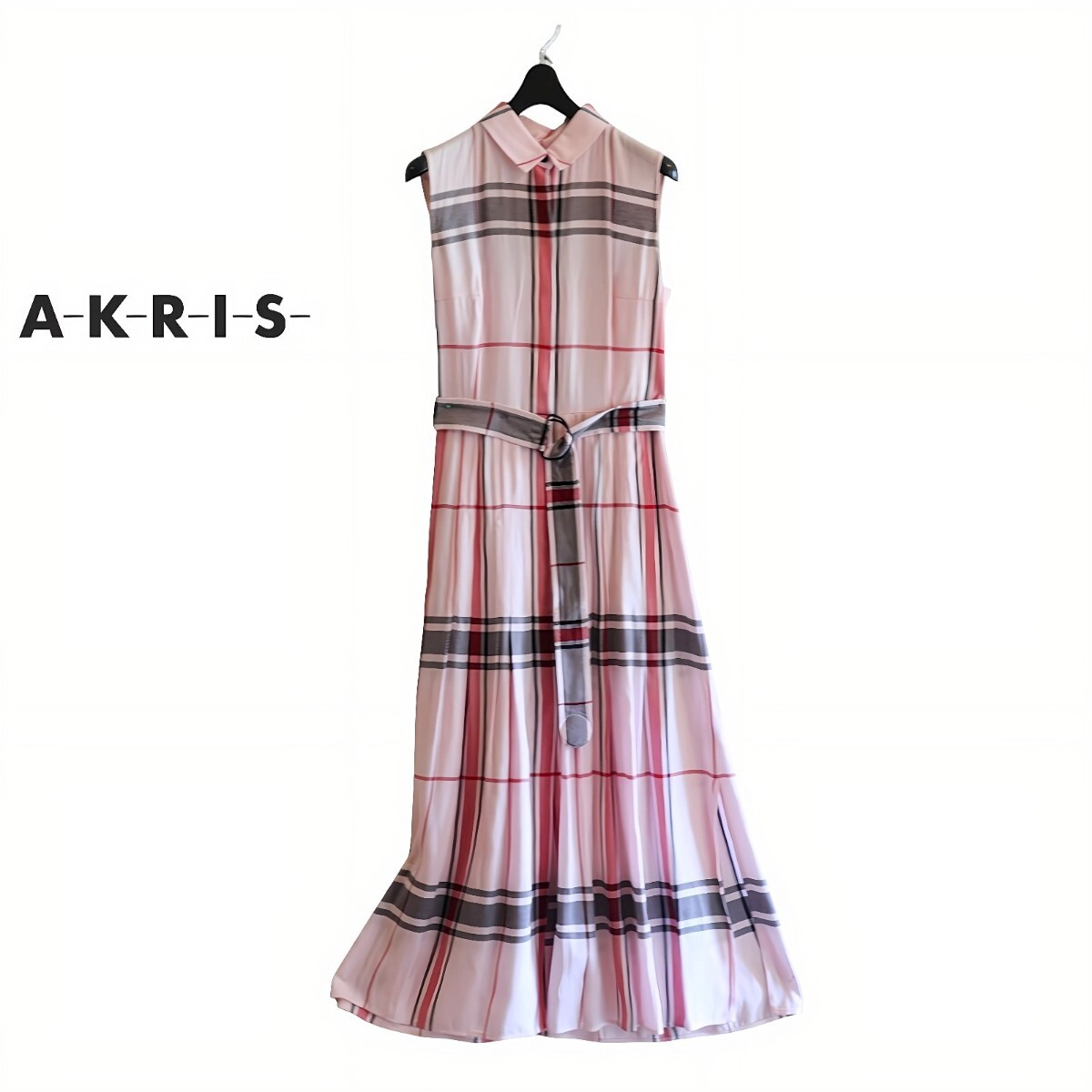 美品★アクリス AKURIS ★ピンクチェック ロングマキシワンピース size 42/М相当