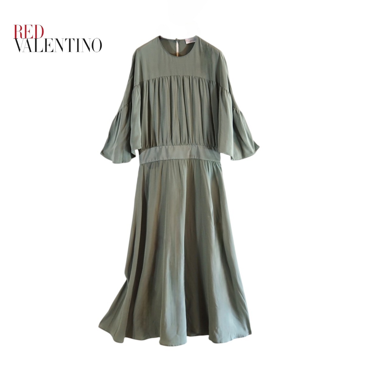 極美品★RED VALENTINO レッドヴァレンティノ★上品グリーン★シルク100% マキシワンピース size42/L相当