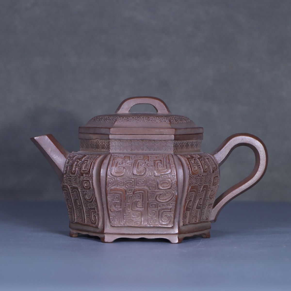永し 旧家蔵出 雍正年製 品名【刻龍印花六方壺】朱泥 段泥 煎茶道具 急須 単孔口 唐物 紫砂壺 紫砂壷 茶壷 茶壷 極細工 古美術品 中国唐物