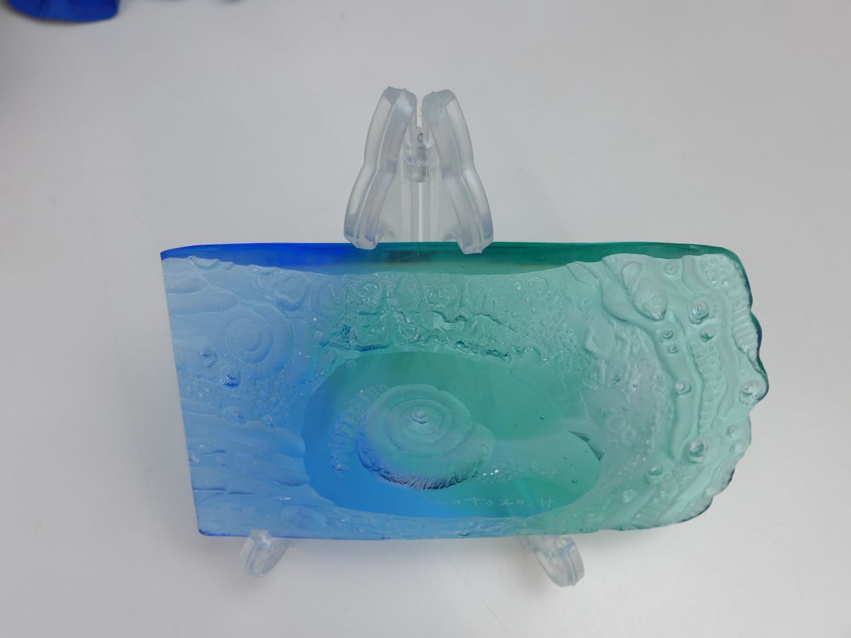 郵S4578●ホンムラ モトゾウ　ガラス工芸品　オブジェ　アンモナイト　10×17ｃｍ
