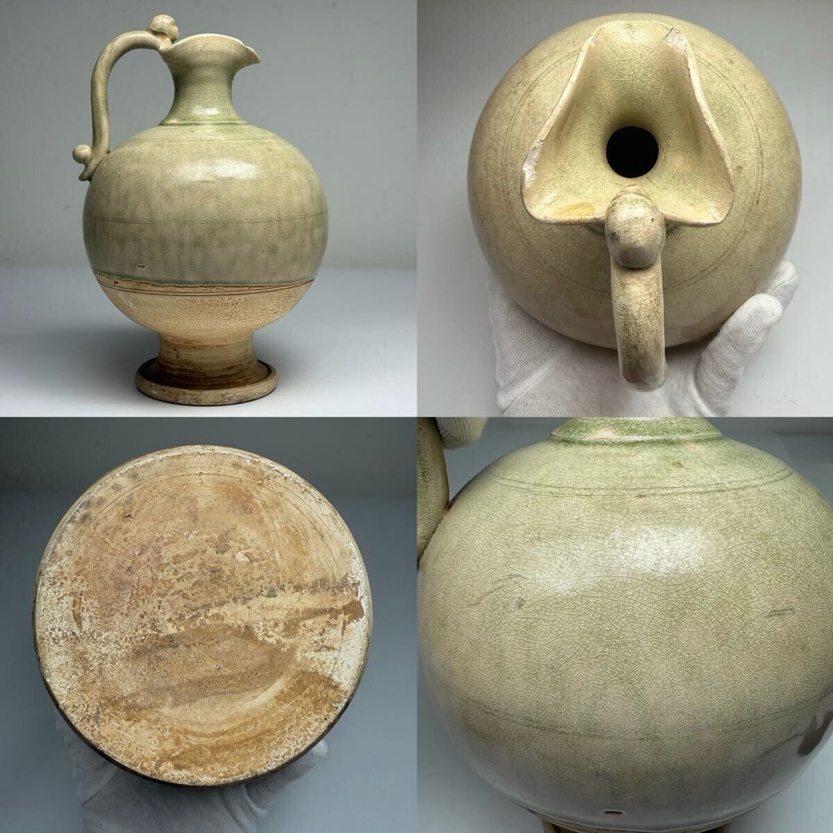 2605055-2-中国古美術 時代物 青磁 執壺 水注 花器 唐物 陶磁器 中国古玩 古董 傷あり