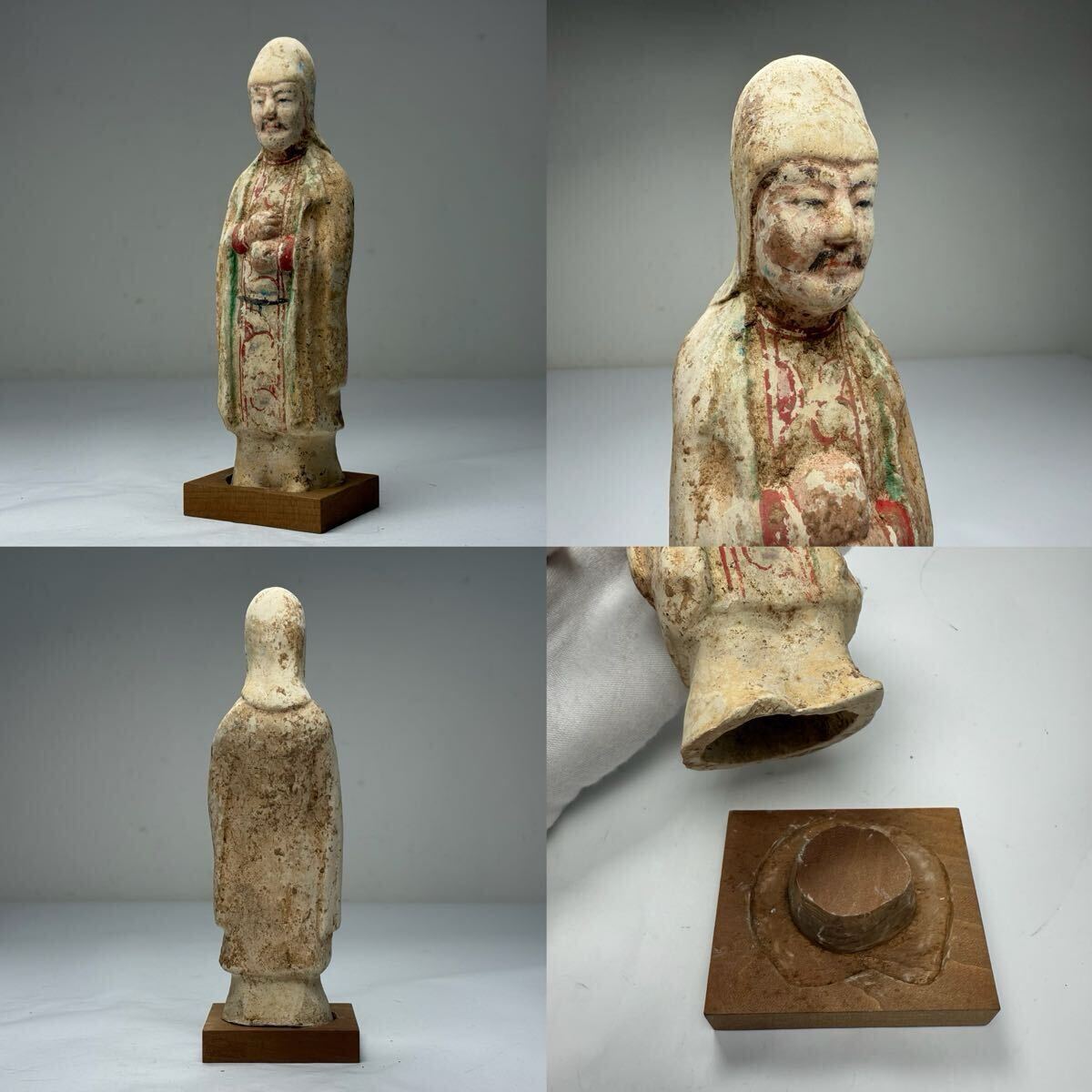 W2605090-中国古美術 時代物 彩陶 人形 置物 文人？ 台座付 唐物 陶磁器 中国古玩 古董