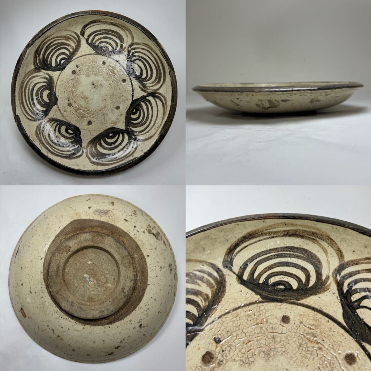 2605002-1 日本古美術 時代物 古瀬戸 馬の目皿 大皿 陶磁器 古玩 古董