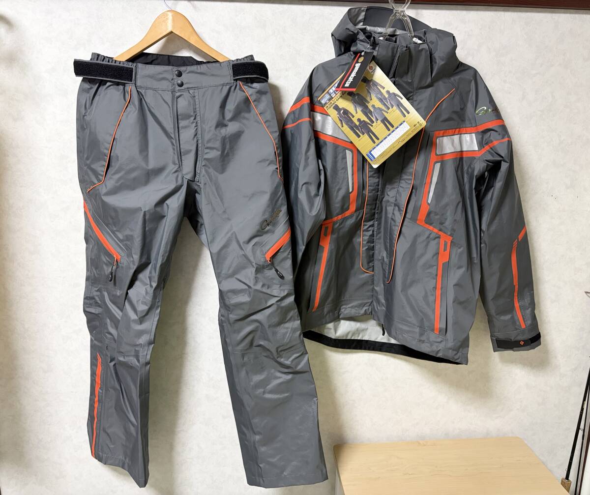 新品未使用 がまかつ GM3530 フィッシングレインスーツ チャコールオレンジ Lサイズ gamakatsu 