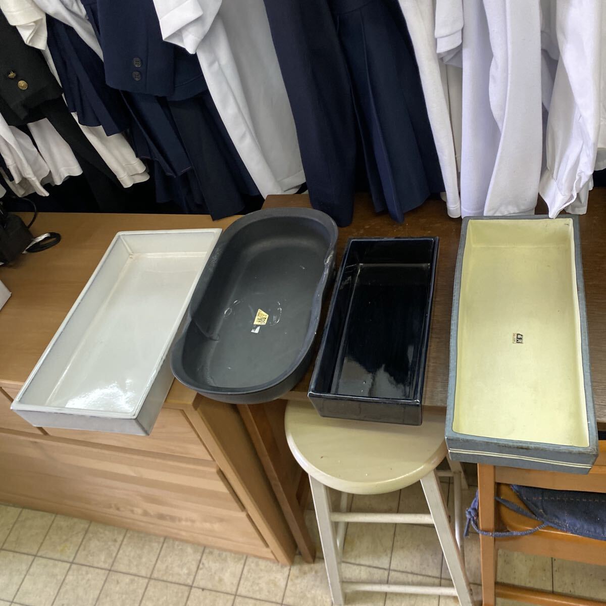 【華道道具】水盤 4点まとめ売り 華月 他 陶器製 生け花 花器 盆栽 水盆 稽古用 展示用 レトロ