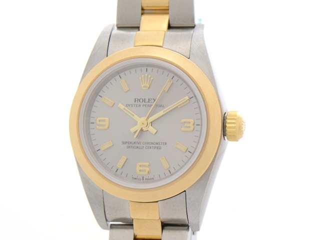 ROLEX ロレックス オイスター パーペチュアル 76183 腕時計 K18YG/ステンレス 自動巻き シルバー文字盤 レディース【中古】【473】