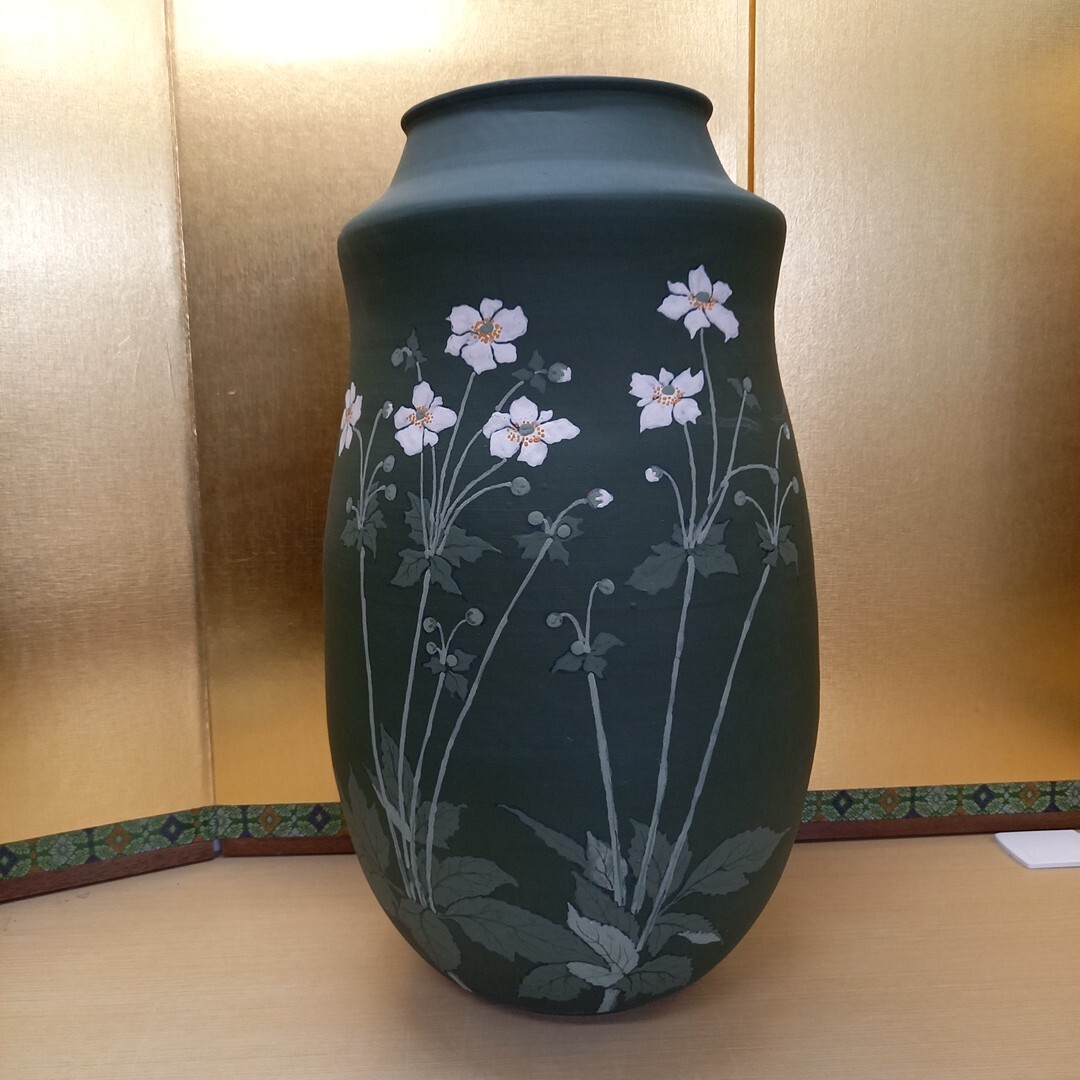 〇F着 花器 壺 花瓶 置物 インテリア 花生 花柄 花入 壺型花器 陶器 フラワーベース 花入れ 陶芸