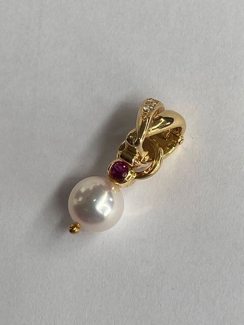 【即決】 MIKIMOTO ミキモト K18 あこや真珠7.2ｍｍ パール ペンダントトップ 宝石 ジュエリー ルビー ダイヤモンド ゴールド 2.9ｇ
