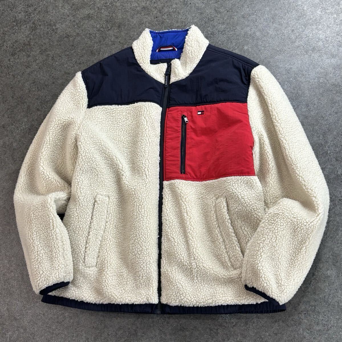 TOMMY HILFIGER トミーヒルフィガー ボアフリースジャケット 中綿 ブルゾン 切替 オフホワイト 防寒 メンズ XXL ビッグサイズ