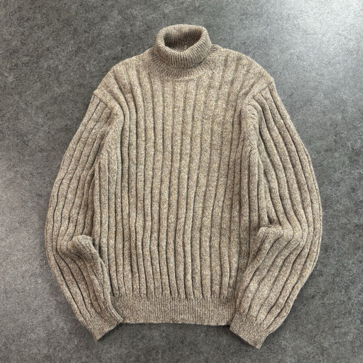 90s Vintage Brooks Brothers ブルックスブラザーズ タートルネック 長袖 リブニット セーター ベージュ系 ヴィンテージ メンズ