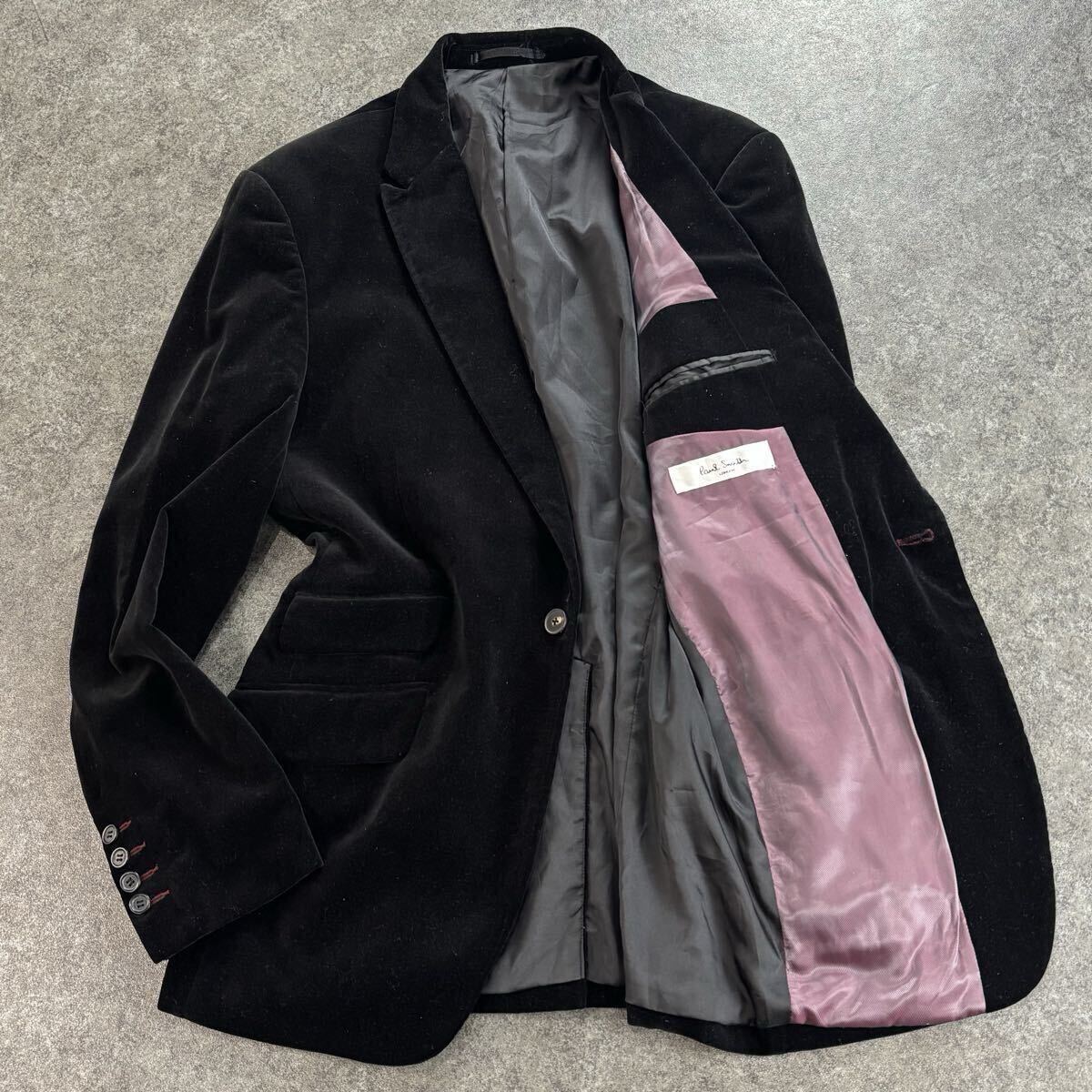 Paul Smith LONDON ポールスミス ベロア テーラードジャケット ブレザー シングル ブラック メンズ XL 大きいサイズ