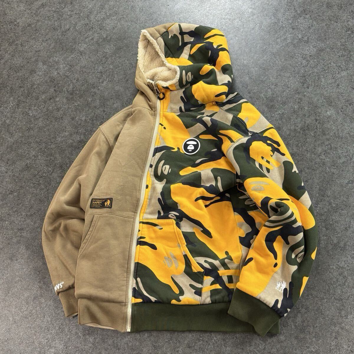 AAPE BY A BATHING APE APUNVS エーエイプバイ アベイシングエイプ リバーシブル ジップアップ フーディー 迷彩柄 切替 ボアフリース