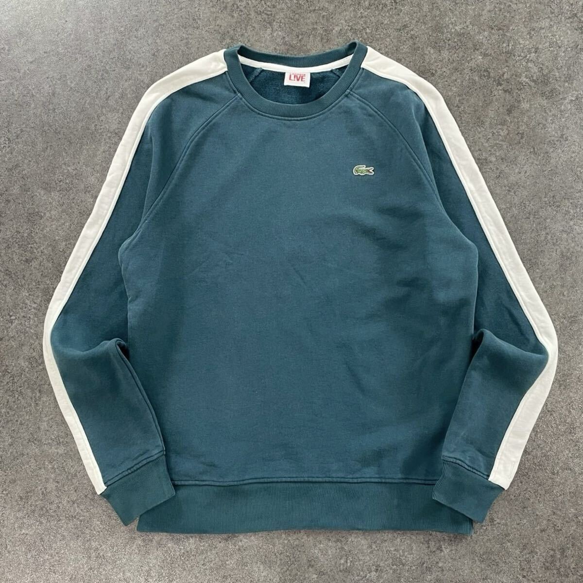 LACOSTE L!VE ラコステ ラコステライブ スウェット クルーネック トレーナー サイドライン グリーン ワニ刺繍 メンズ 4 SH5103