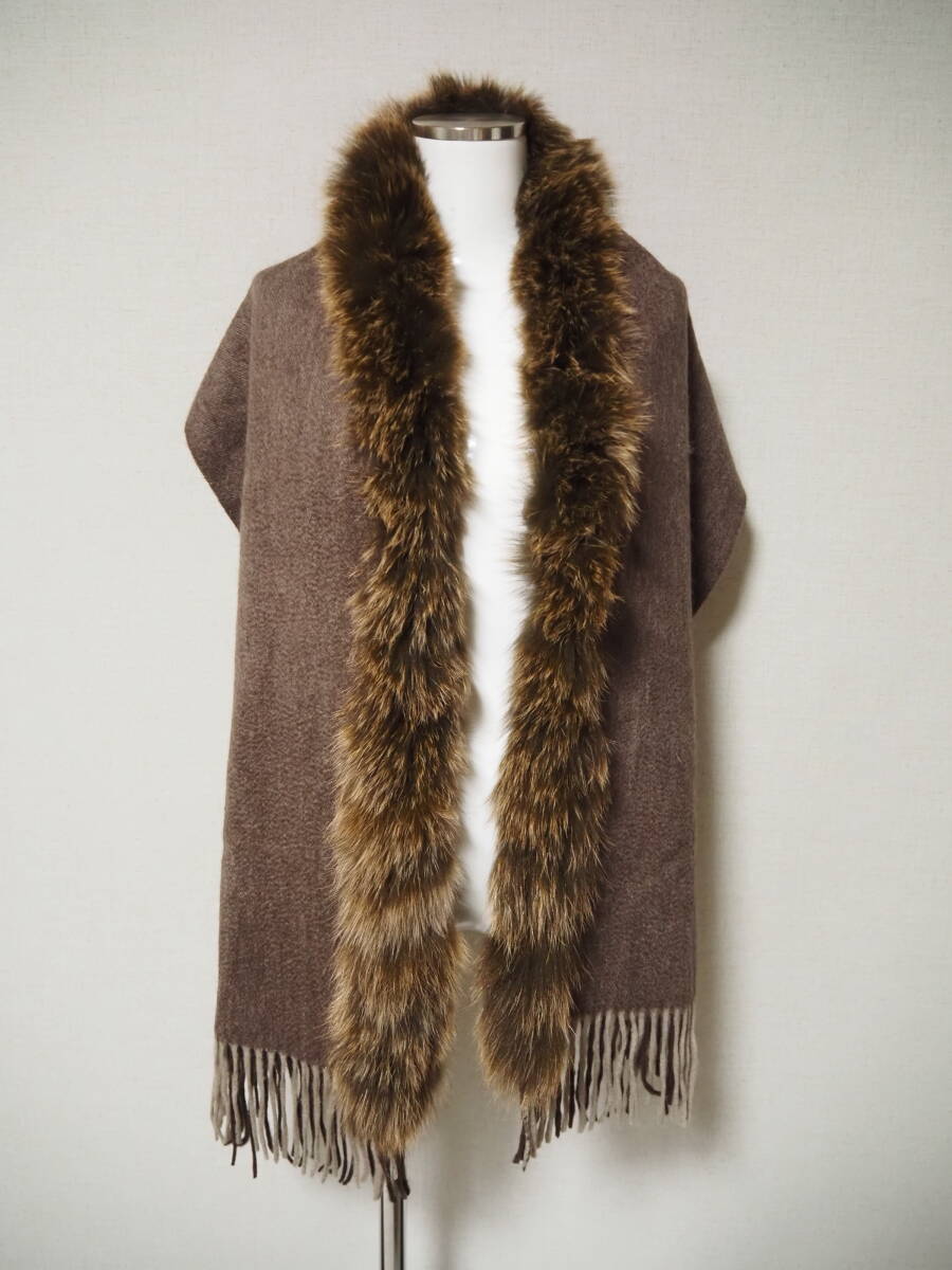 ■フォックスカシミア100×■ショール■34cmｘ174cm■新品時下げ札付き■