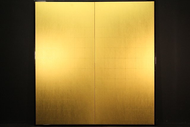 ☆吉宗☆無地金 二枚折屏風　高さ約173cm(検)催事 銀屏風 間仕切り 衝立 パーテーション