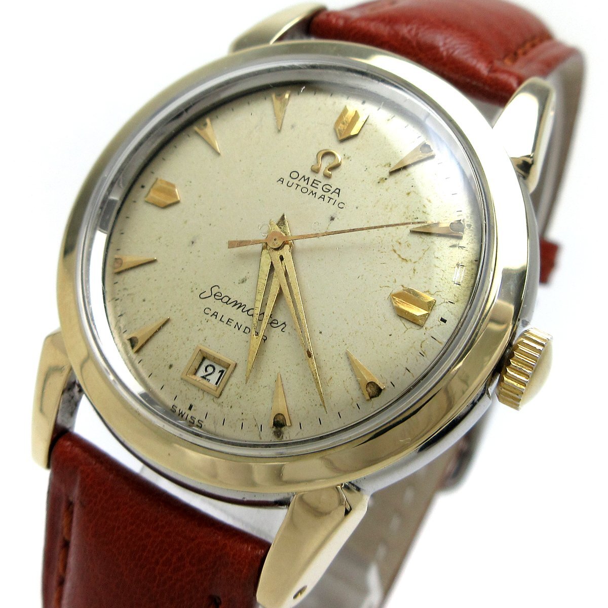 オメガ シーマスターデイト ハーフローター オートマチック YGベゼル ゴールド メンズ 2627-7SC Cal.353 時計 OMEGA 自動巻き アンティーク