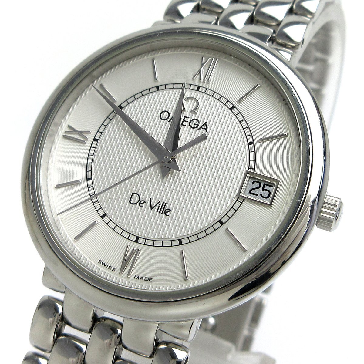 オメガ OMEGA デビル DE VILLE プレステージ メンズ シルバー 3針 デイト cal.1532 396.2532 時計 クォーツ 稼動品 難あり