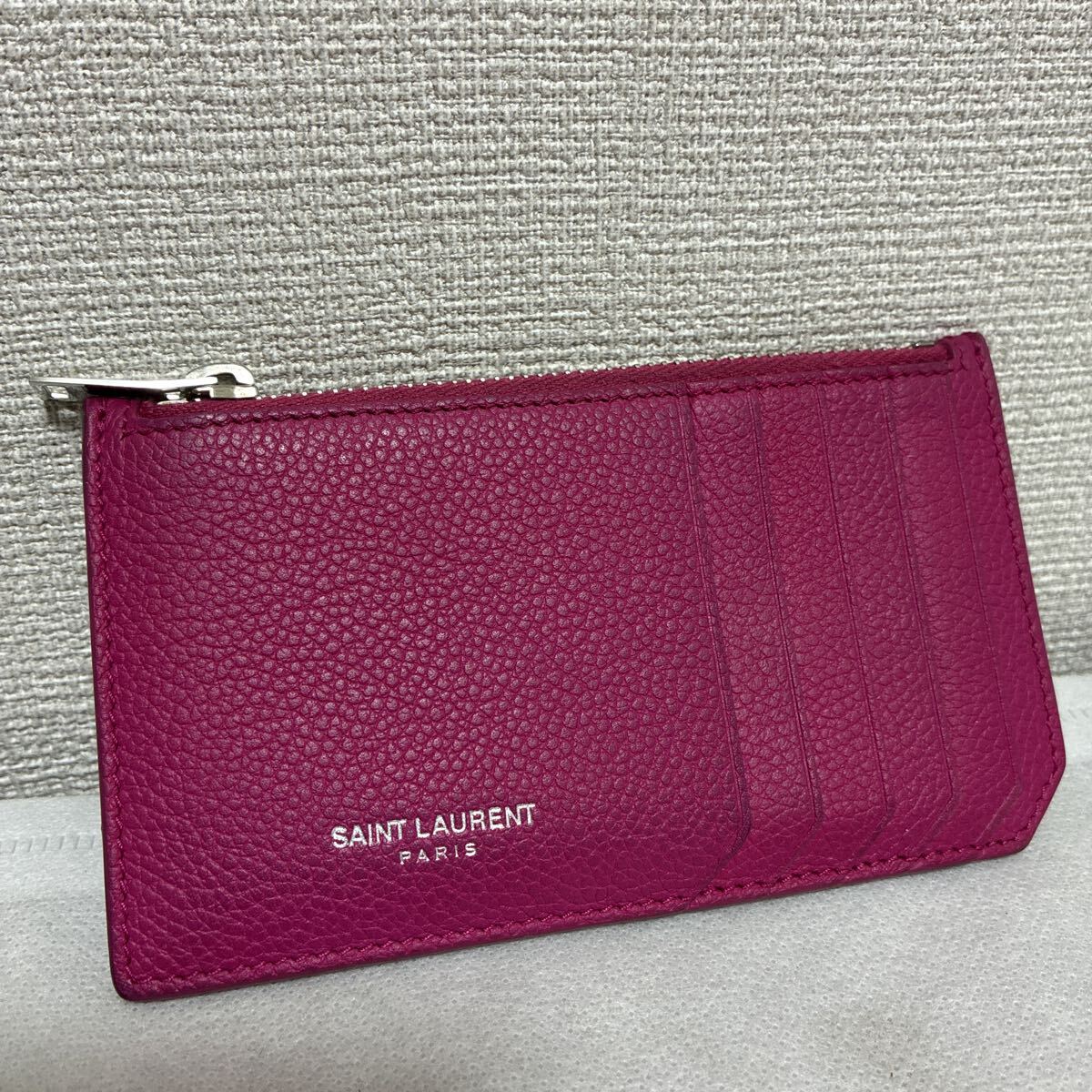【美品】 SAINT LAURENT サンローラン フラグメントケース カードケース コインケース レザー 小銭入れ ピンク シリアルあり