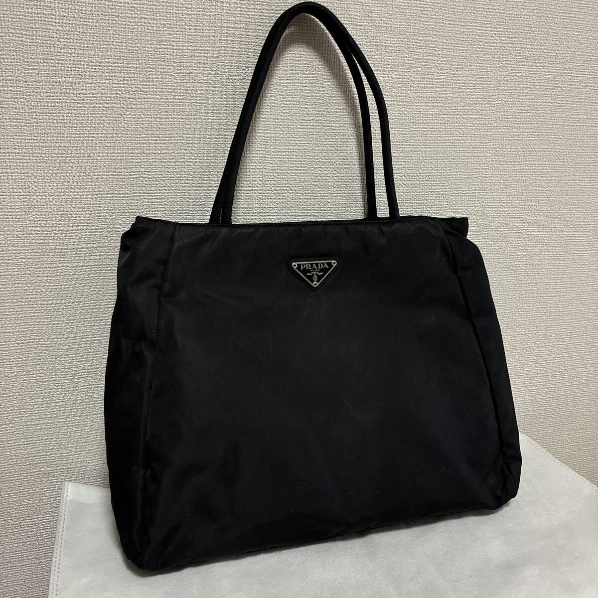 【良品】 PRADA プラダ ハンドバッグ トートバッグ テスートナイロン 三角ロゴプレート ブラック 白タグあり