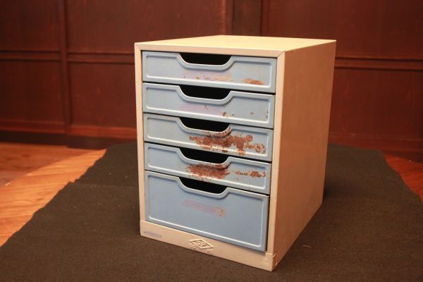 【蔵出し】★レトロ 什器『SONE スチール製5段引き出し カラフルレターケース』幅約22.5×高さ約30㎝★(検:希少/ビンテージ/当時物)80516C