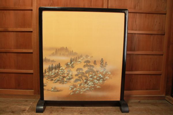 【蔵出し】★レトロ 家具『唐紙 日本画の衝立』幅約106㎝★検:(初だし/ビンテージ/和家具/古民家/当時物)80518A